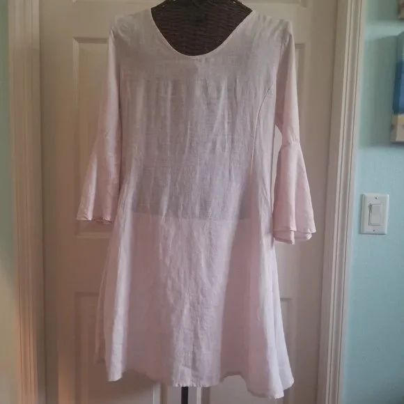 LUNGO L'ARNO Linen Swing Dress with Bell Sleeves - Picture 3 of 11
